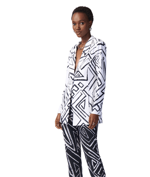 Abstract Print Blazer - White