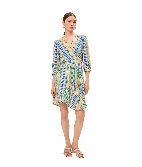 Geo Ethnic Print Short Wrap Dress - Multi
