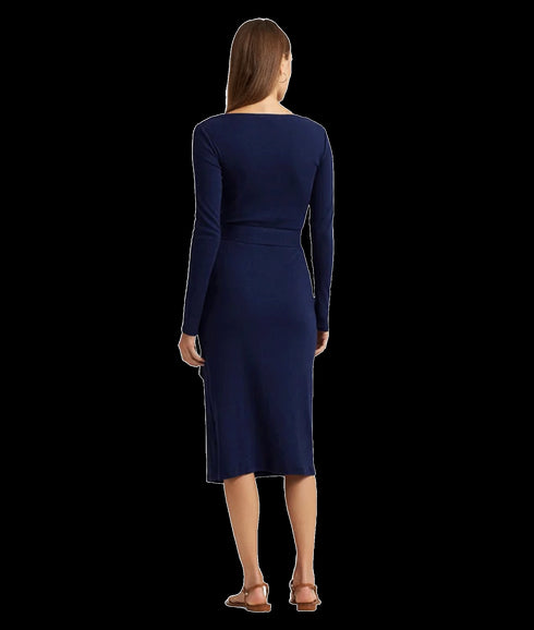 Belted Navy Rib-Knit Dress - Navy
