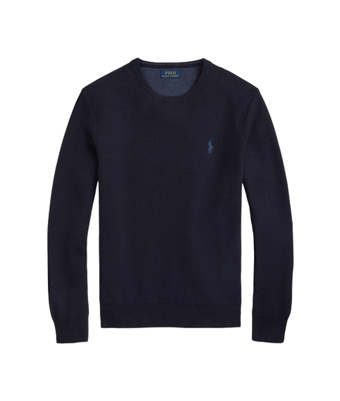 Textured Cotton Crewneck Sweater - Navy