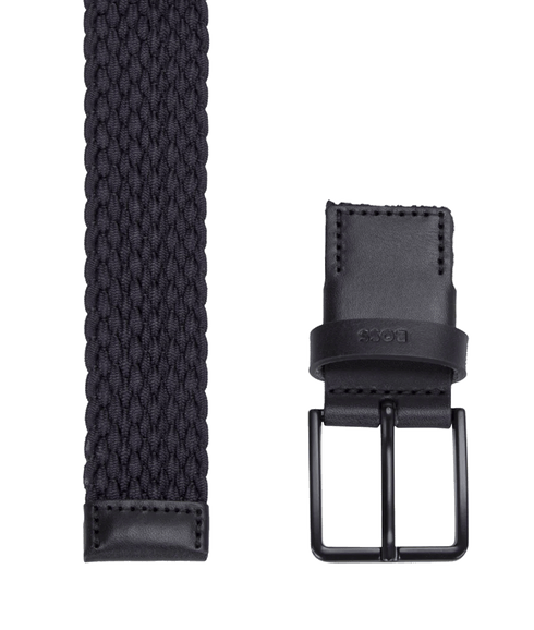 Woven Belt With Leather Trims and Contrasting Colour Detail - Navy