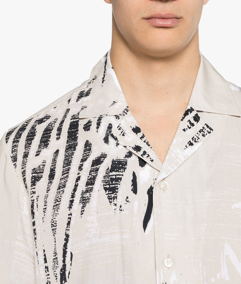 Regular-fit Shirt in Printed Twill With Camp Collar - Beige