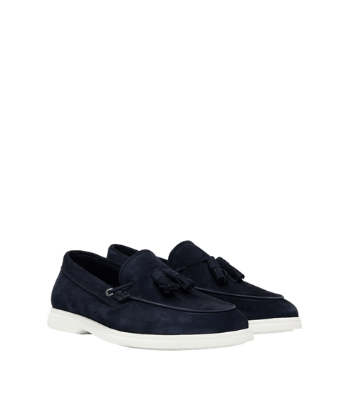 Suede Slip-on Loafers with Tassel Trim - Navy