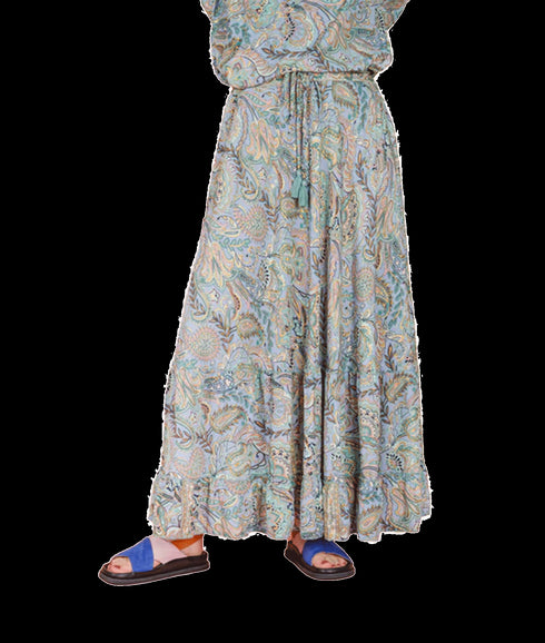 Luna Maxi Frill Skirt Blue Garden - Multi