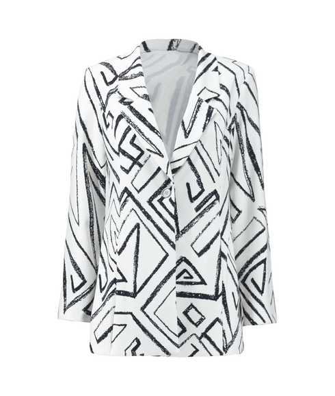 Abstract Print Blazer - White