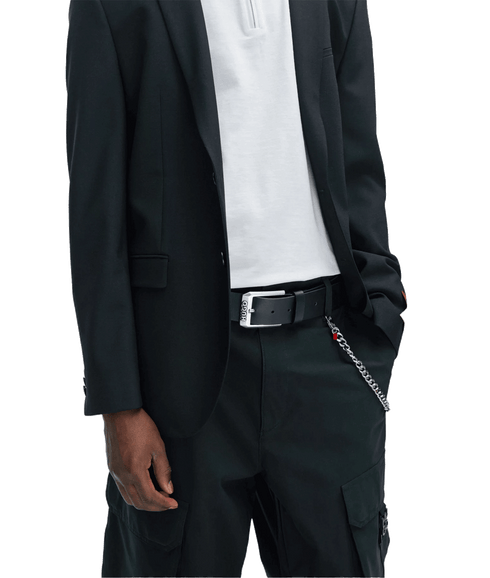 Leather Belt With Logo Pin Buckle - Black
