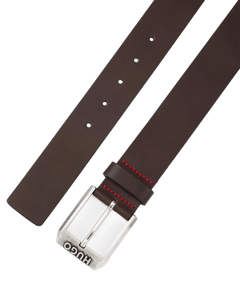 Leather Belt With Logo Pin Buckle - Brown