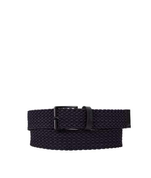 Woven Belt With Leather Trims and Contrasting Colour Detail - Navy