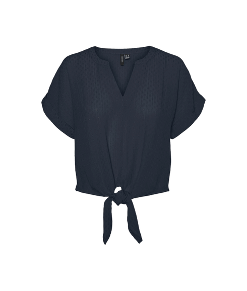Gabbi Ss Cropped Tie Top - Navy