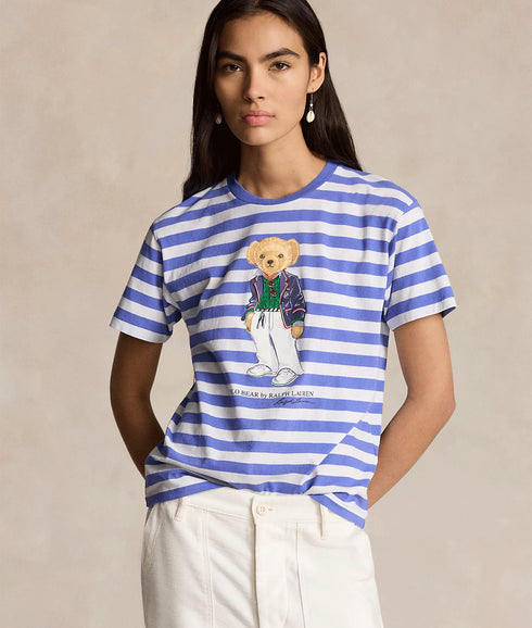 Polo Bear Striped Cotton Tee - Resort Blue/White Stripe
