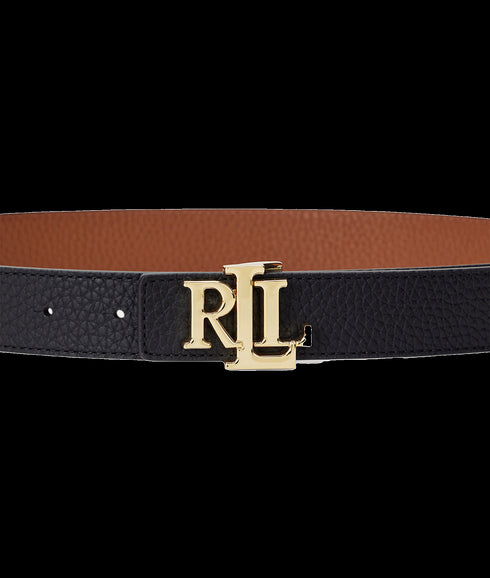 Logo Reversible Pebbled Leather Belt - Black