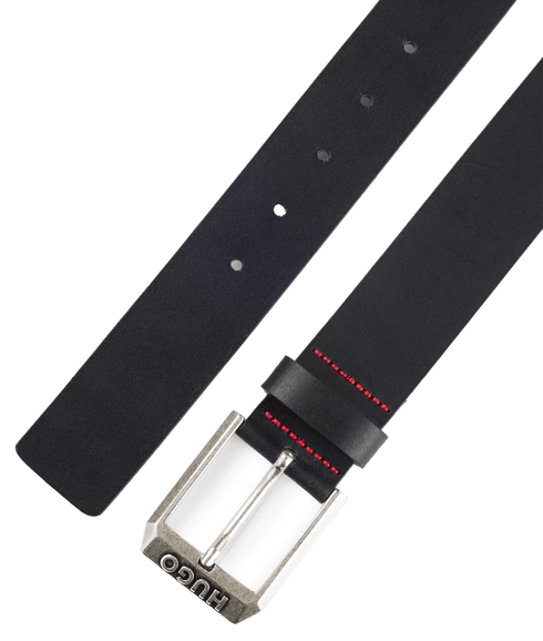 Leather Belt With Logo Pin Buckle - Black