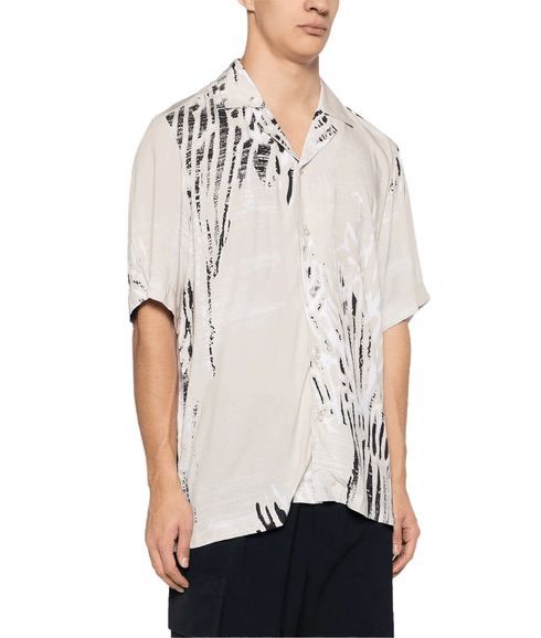 Regular-fit Shirt in Printed Twill With Camp Collar - Beige