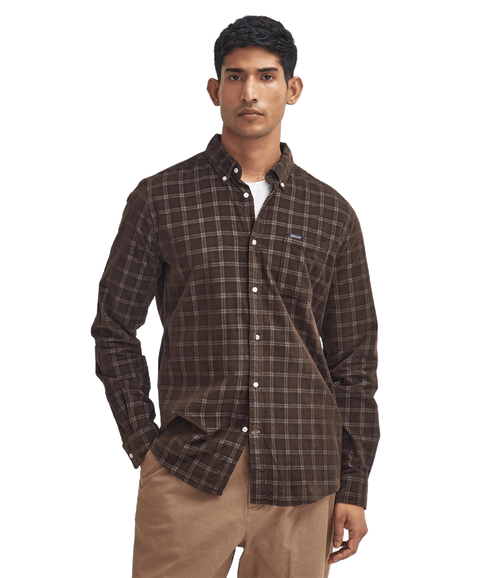 Harthill Tailored Long Sleeved Cord Shirt - Brown