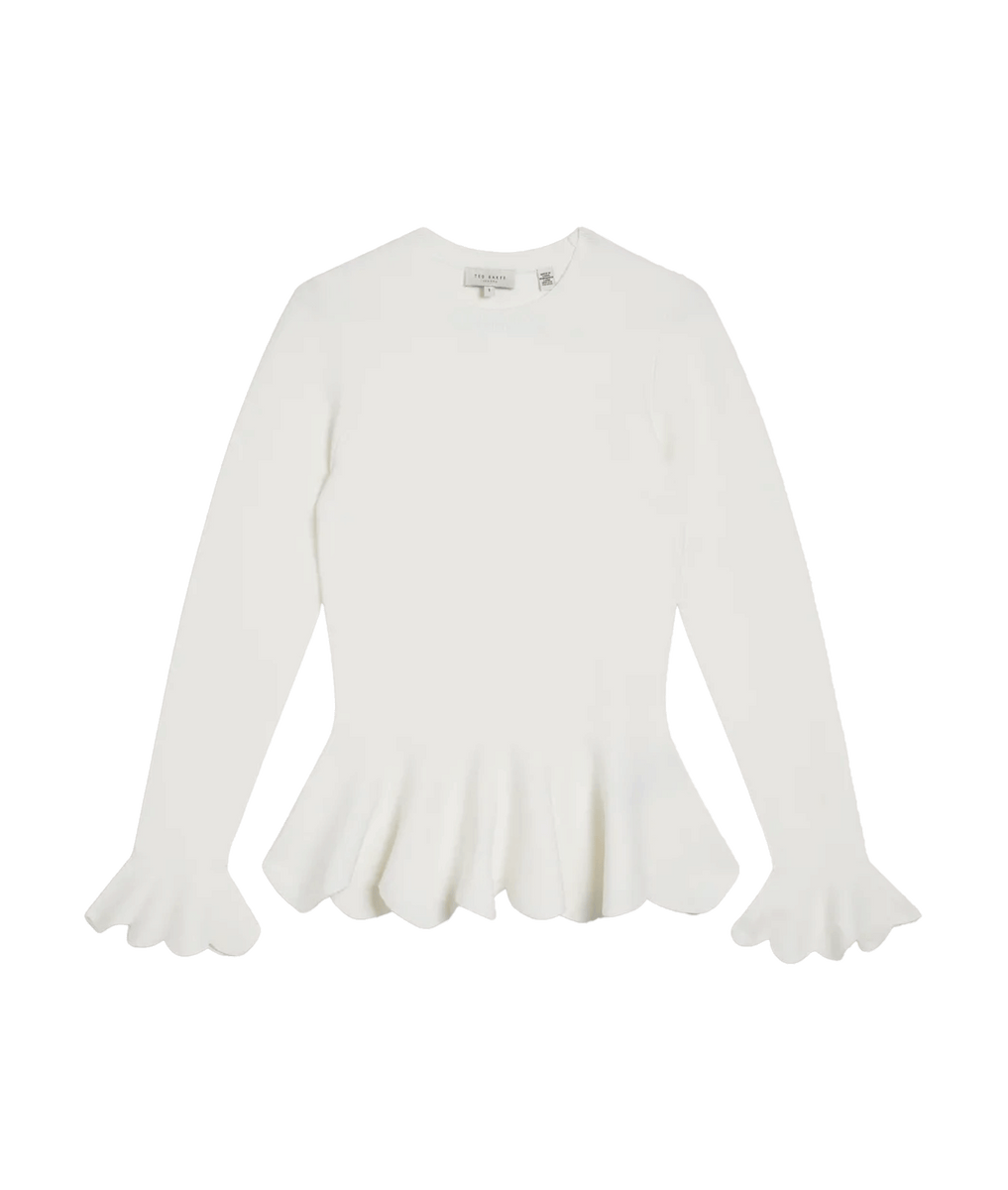 Lillyyy Long Sleeve Scalloped Peplum Top White Robert Goddard