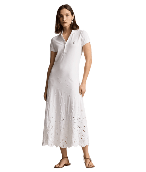 Eyelet Polo Dress - White