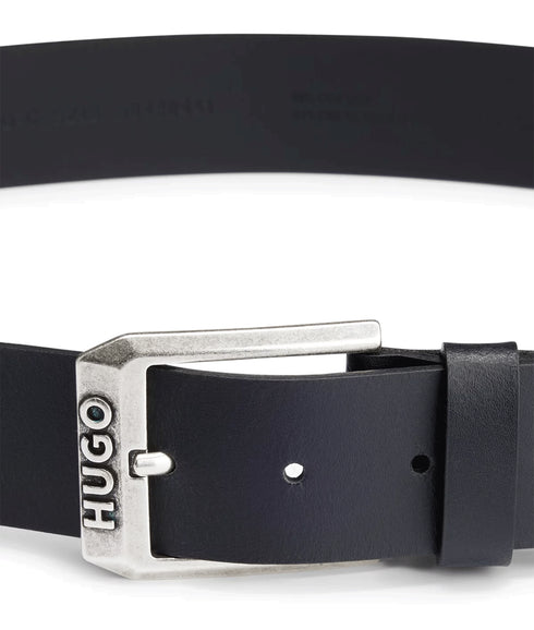 Leather Belt With Logo Pin Buckle - Black