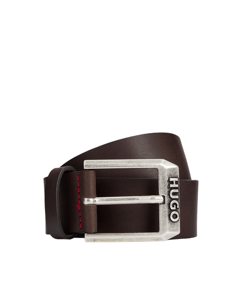 Leather Belt With Logo Pin Buckle - Brown