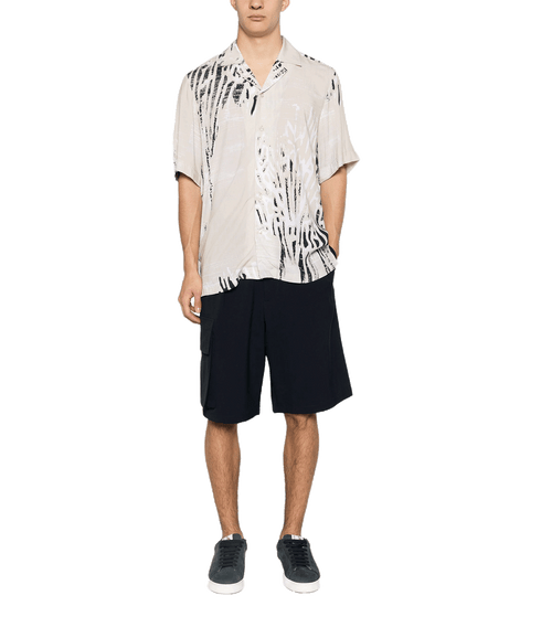 Regular-fit Shirt in Printed Twill With Camp Collar - Beige