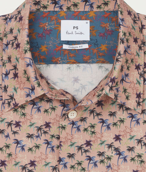 Short Sleeve Palm Print Shirt - Pink