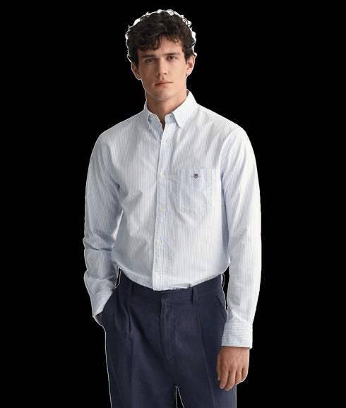 Regular Fit Banker Stripe Oxford Shirt - Blue