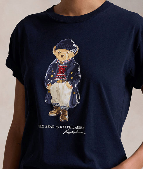 Polo Bear Logo Cotton Jersey Tee - Navy