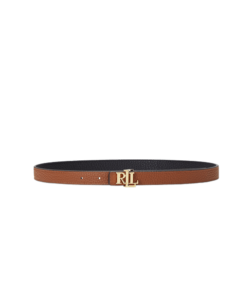 Logo Reversible Leather Skinny Belt - Black