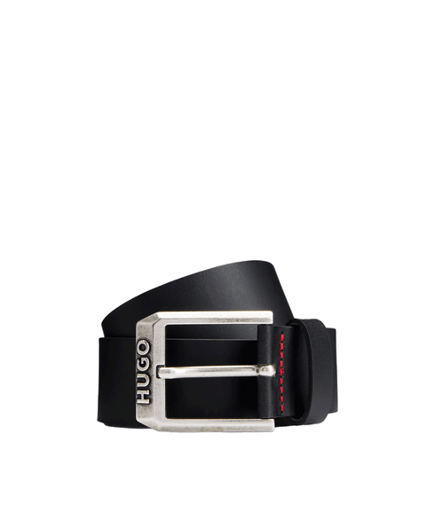 Leather Belt With Logo Pin Buckle - Black
