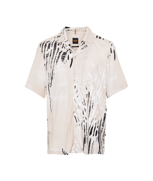 Regular-fit Shirt in Printed Twill With Camp Collar - Beige