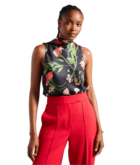 Cowl Neck Sleeveless Top - Black