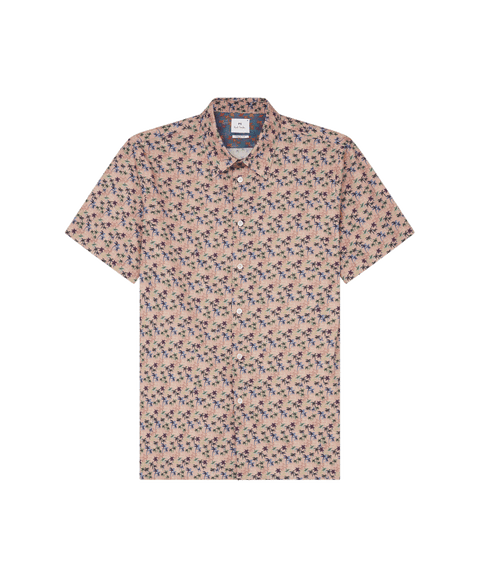 Short Sleeve Palm Print Shirt - Pink