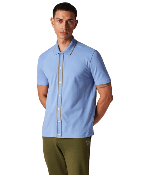 Stretch-Cotton Polo Shirt With Tipping - Blue