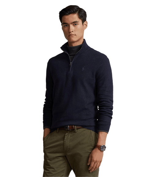 Mesh-Knit Cotton Quarter-Zip Jumper - Navy