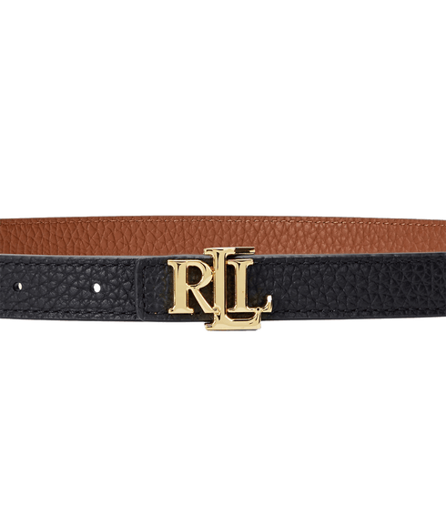 Logo Reversible Leather Skinny Belt - Black