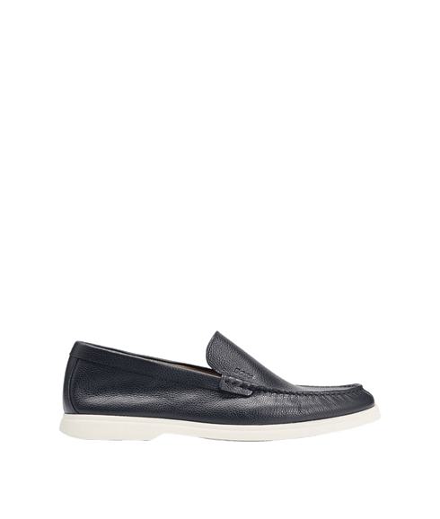 Tumbled-leather Loafers With Contrast Outsole - Navy