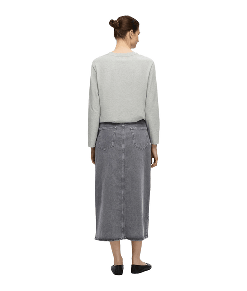Denim Midi Skirt - Grey