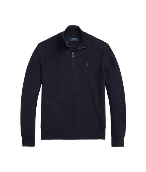Mesh-Knit Cotton Quarter-Zip Jumper - Navy