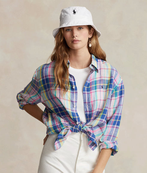 Relaxed Fit Linen Shirt - White/Blue Multi