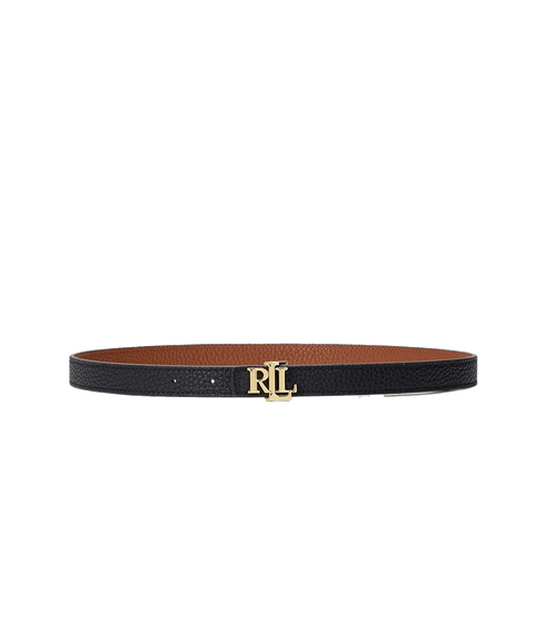Logo Reversible Leather Skinny Belt - Black