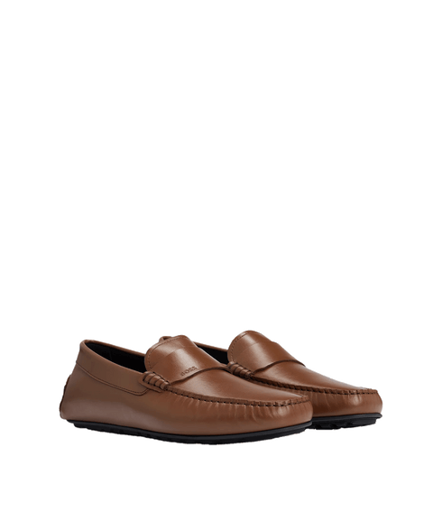 Nappa-leather Driver Moccasins With Embossed Logo - Brown