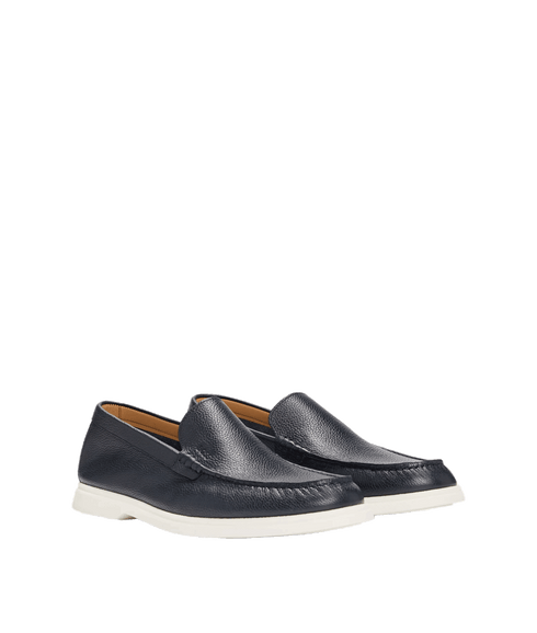 Tumbled-leather Loafers With Contrast Outsole - Navy