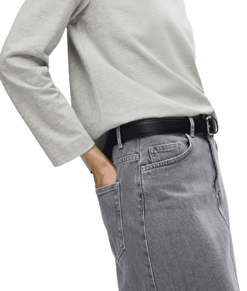 Denim Midi Skirt - Grey