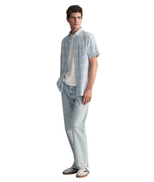 Regular Fit Checked Poplin Short Sleeve Shirt Fresh Blue - Multi