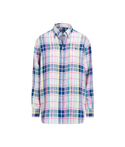 Relaxed Fit Linen Shirt - White/Blue Multi