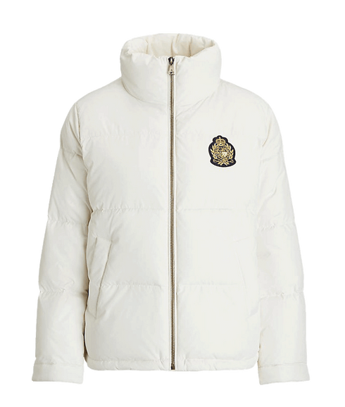 Crest-patch Funnelneck Down Coat - Cream