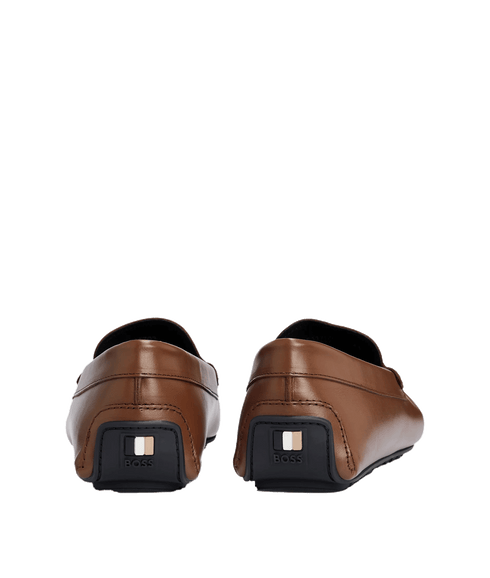 Nappa-leather Driver Moccasins With Embossed Logo - Brown