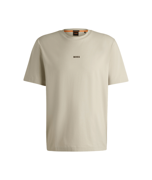 Relaxed-fit T-shirt in Stretch Cotton With Logo Print - Beige