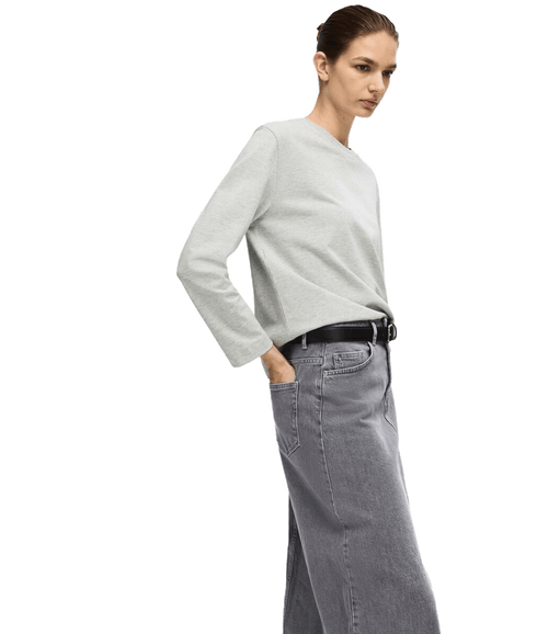 Denim Midi Skirt - Grey