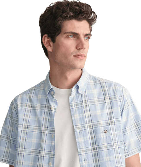 Regular Fit Checked Poplin Short Sleeve Shirt Fresh Blue - Multi