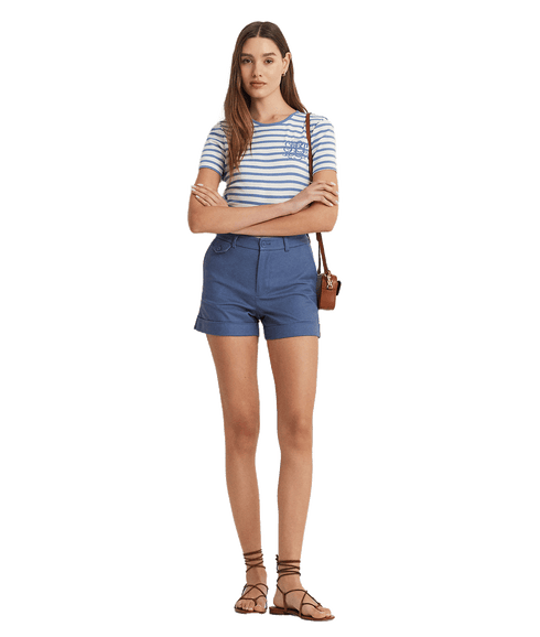 Striped Stretch Cotton Crewneck Tee - Blue
